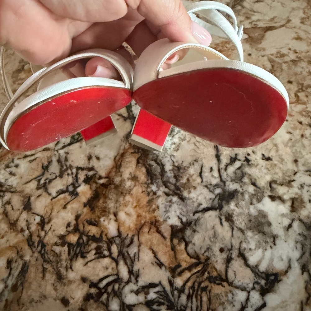 Christian Louboutin White Leather Crisscross Strap Heels - Picture 5 of 7
